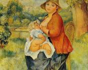 Motherhood, Woman Breast Feeding Her Child - 皮埃尔·奥古斯特·雷诺阿